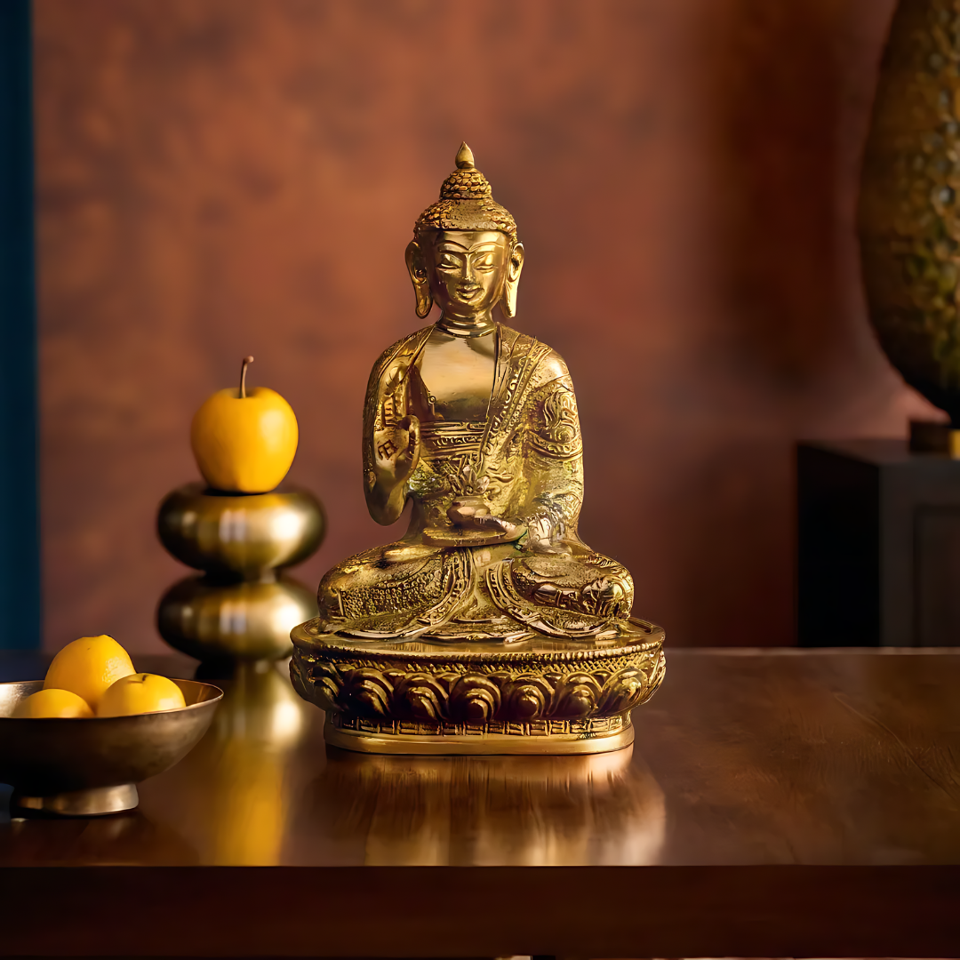 Solid Brass Buddha Sculpture in Classic Meditative Pose