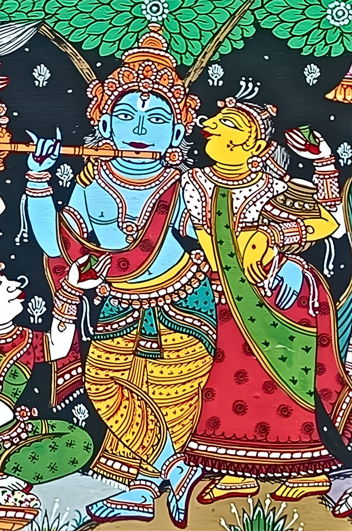 Divine Rasaleela: Radha Krishna with Gopikas – Orissa Pattachitra Painting