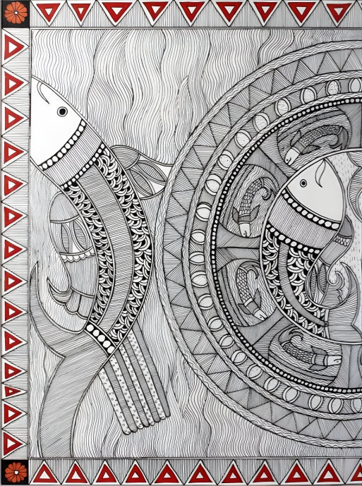Matsya Chakra: The Circle of Continuity - Madhubani Painting
