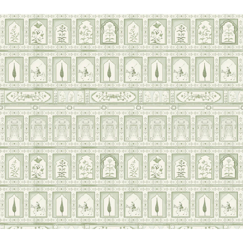 Heritage panels: Rajmahal wallpaper - customized indian floral wallpaper in sage green