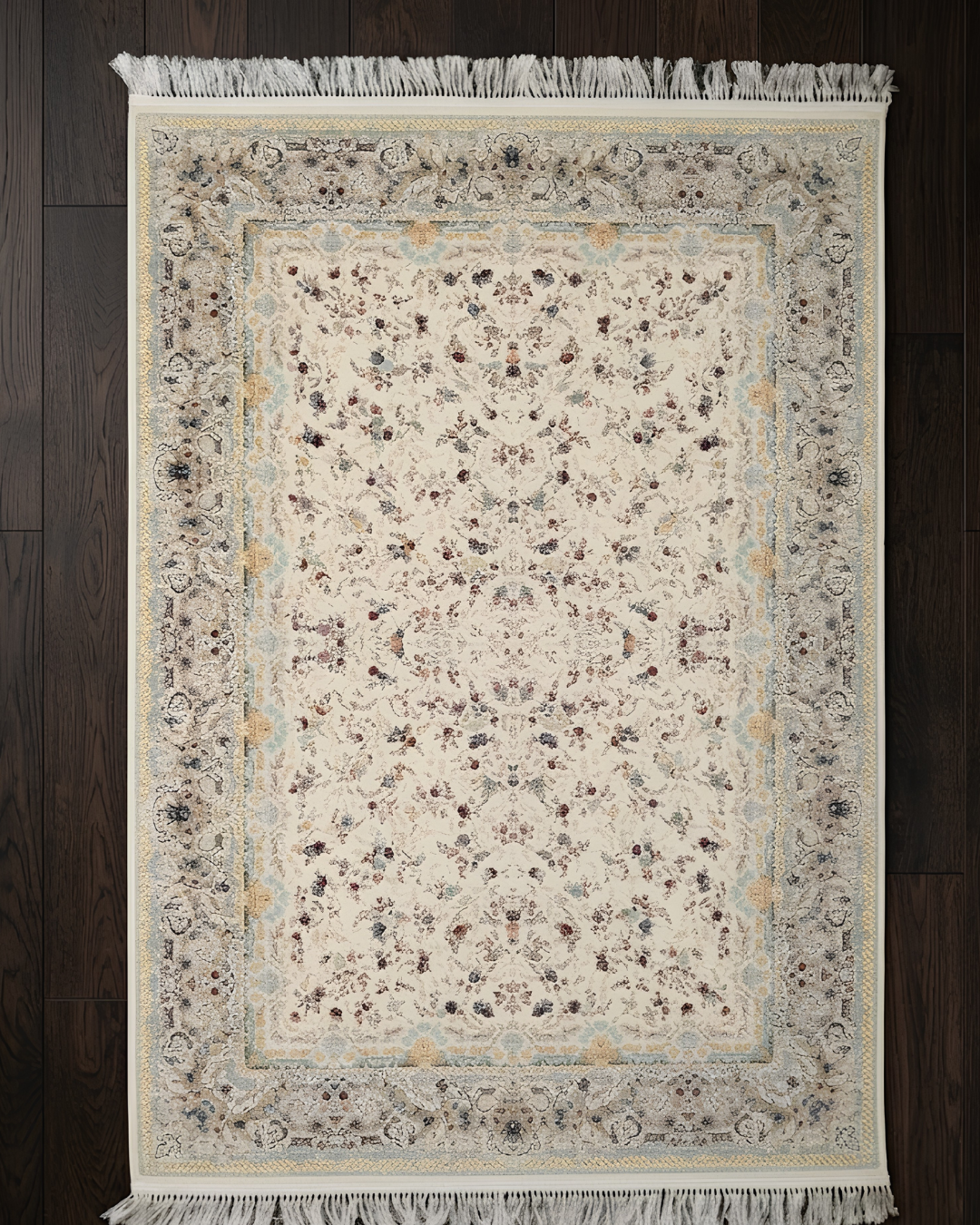 Parwaz Silk & Wool Blend Carpet – Open Field Silver Floral