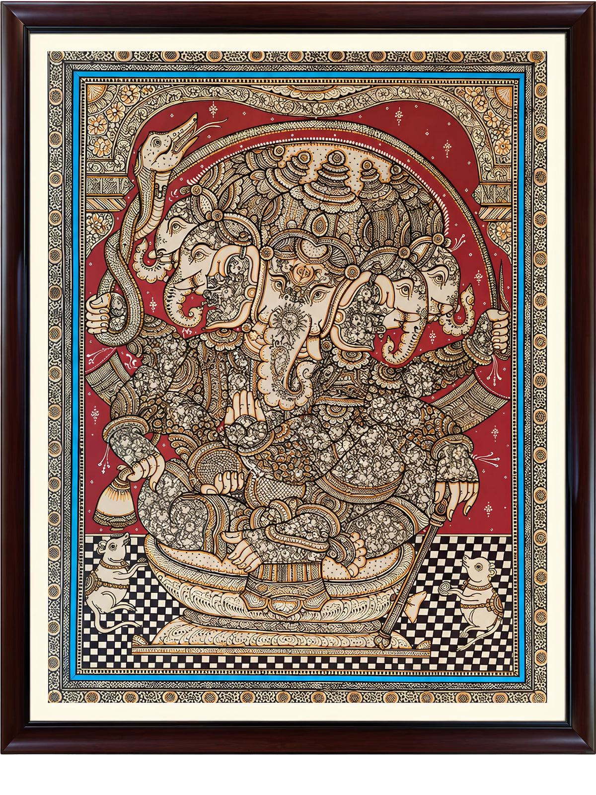 Handpainted – Kalamkari – Dancing Ganesha Within the Roundels