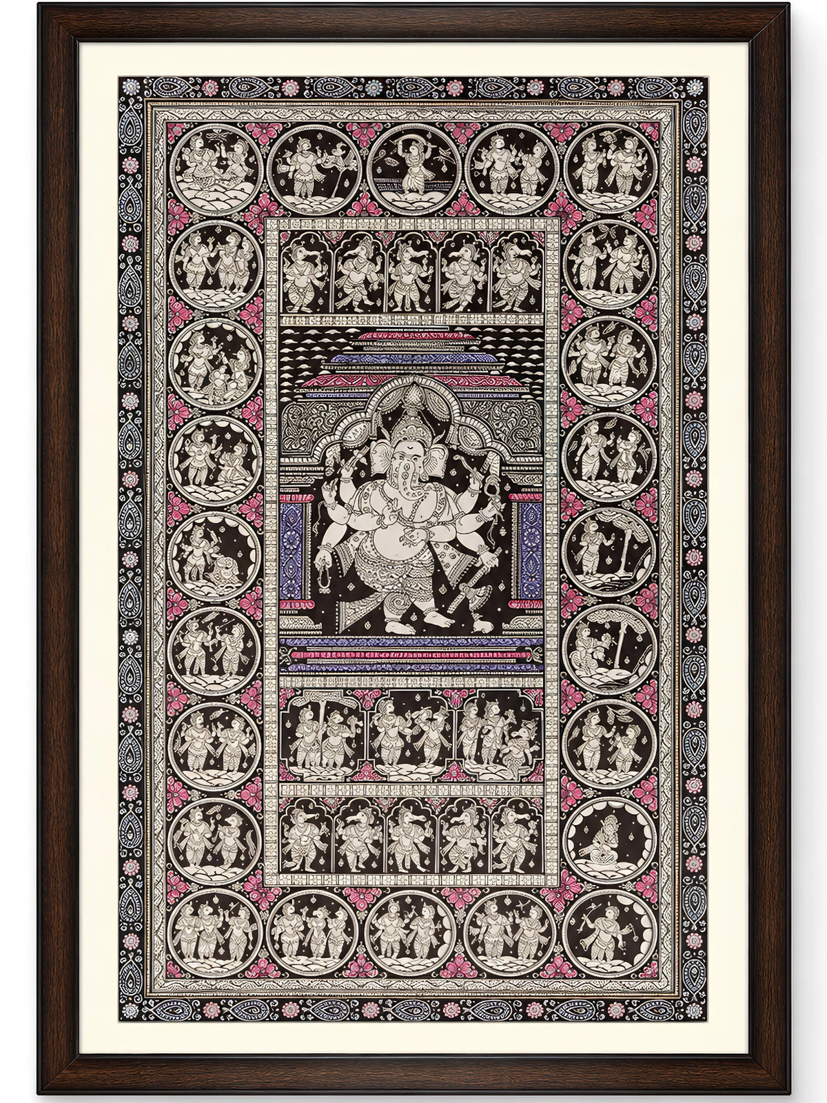 Handpainted – Kalamkari – Panchamukhi Ganesha on Crimson
