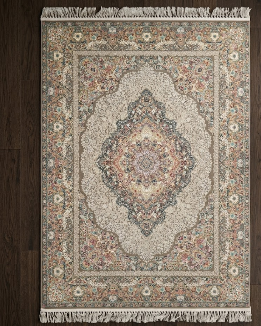 Gulrang Silk & Wool Blend Carpet – Layered Rose Floral Medallion