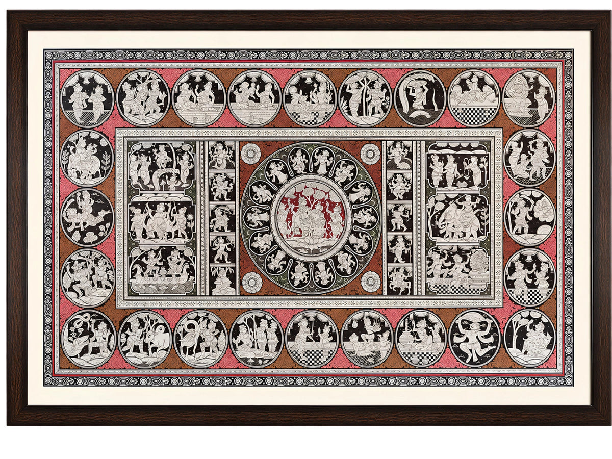 Handpainted – Kalamkari – Dashavatara Around the Red Lotus