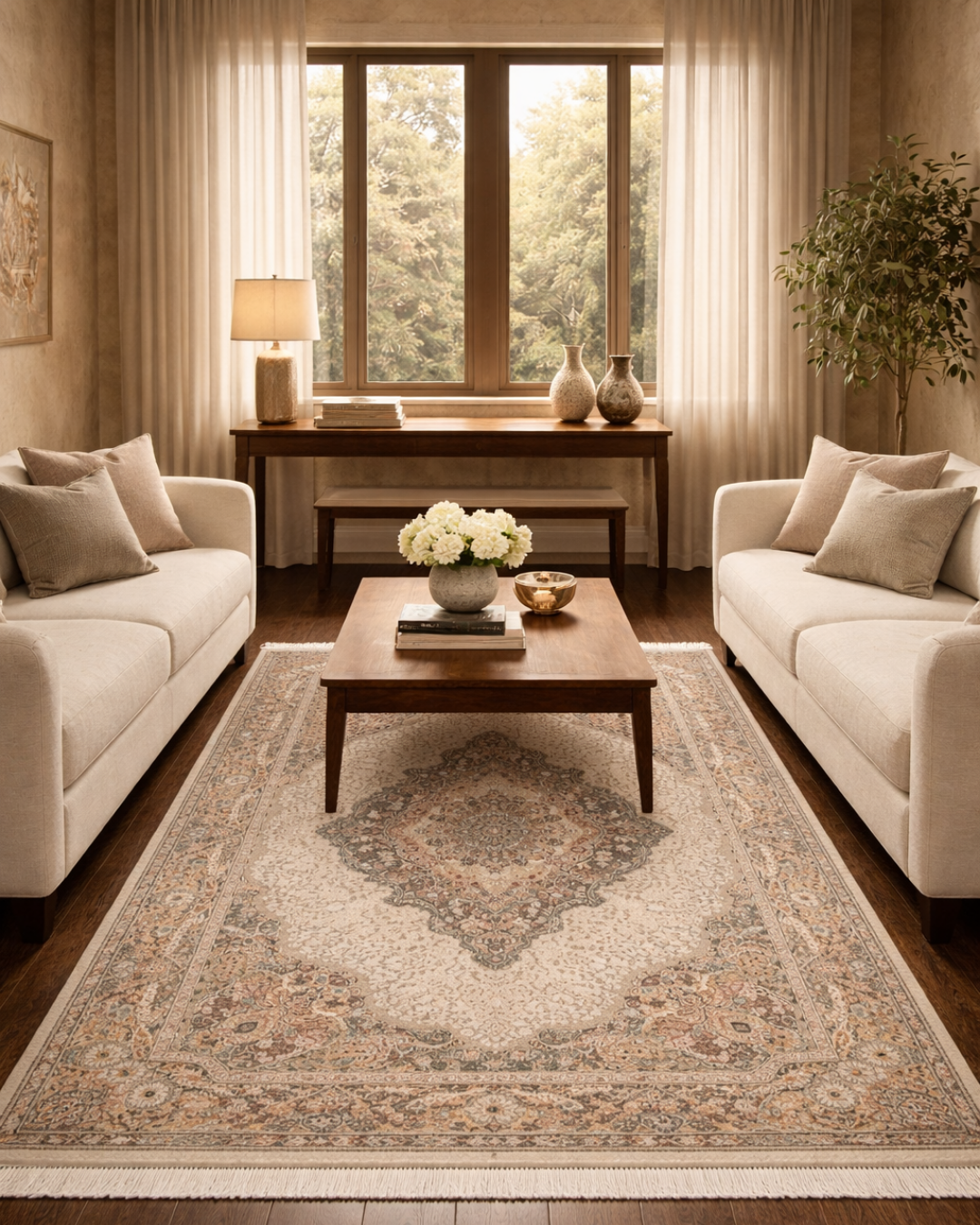 Gulrang Silk & Wool Blend Carpet – Layered Rose Floral Medallion