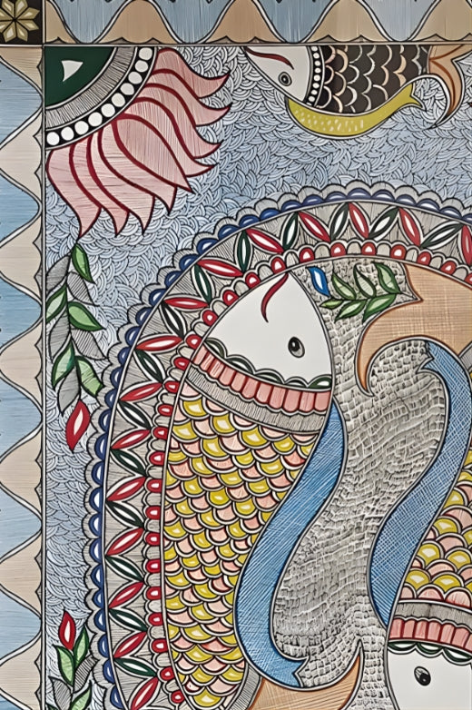 Echo of the River: Sacred Fish - Madhubani Painting