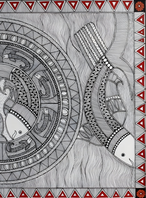 Matsya Chakra: The Circle of Continuity - Madhubani Painting