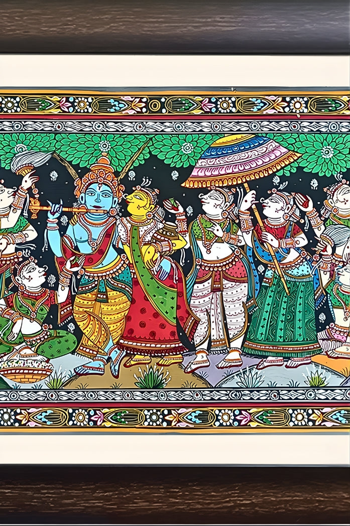 Divine Rasaleela: Radha Krishna with Gopikas – Orissa Pattachitra Painting