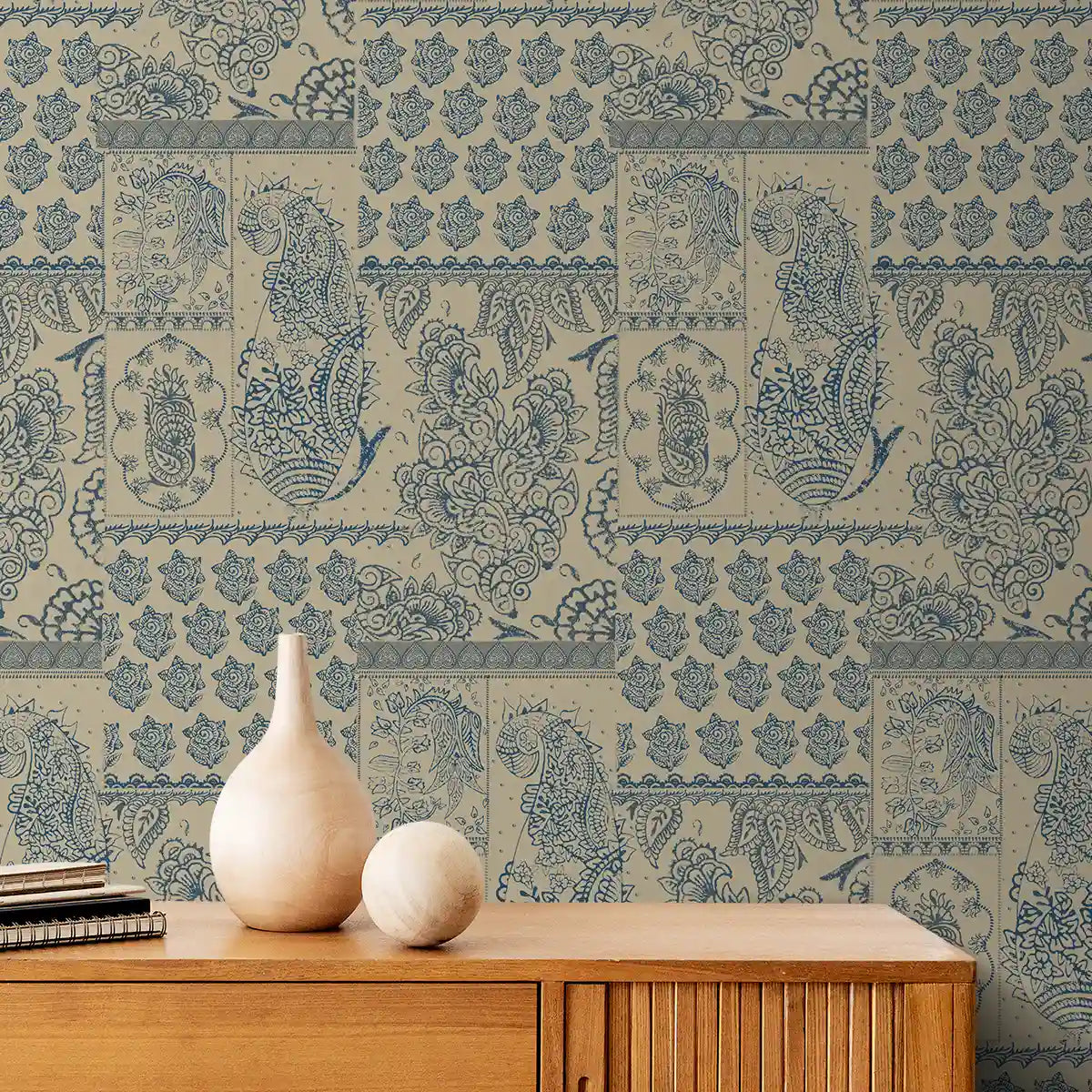Chhaya block print wallpaper - customized indian block print wallpaper for living room