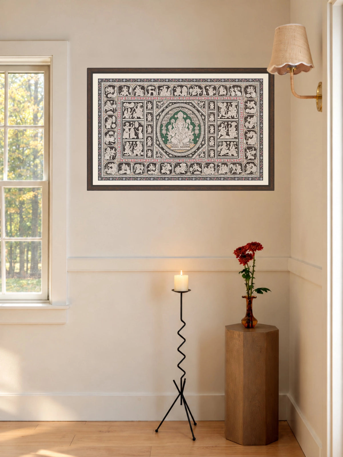 Handpainted – Kalamkari – Ganesha in the Emerald Medallion