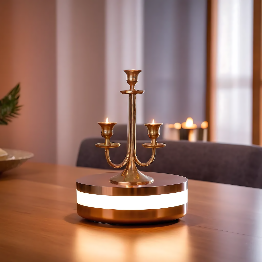 Brass three candle holder classic Victorian style centerpiece Indian home decor accent