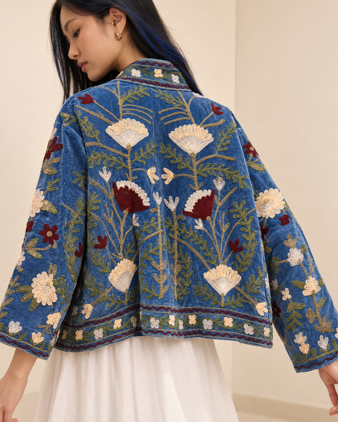 Neelofar Jacket (Unisex) – Cobalt Blue Floral Embroidered Jacket