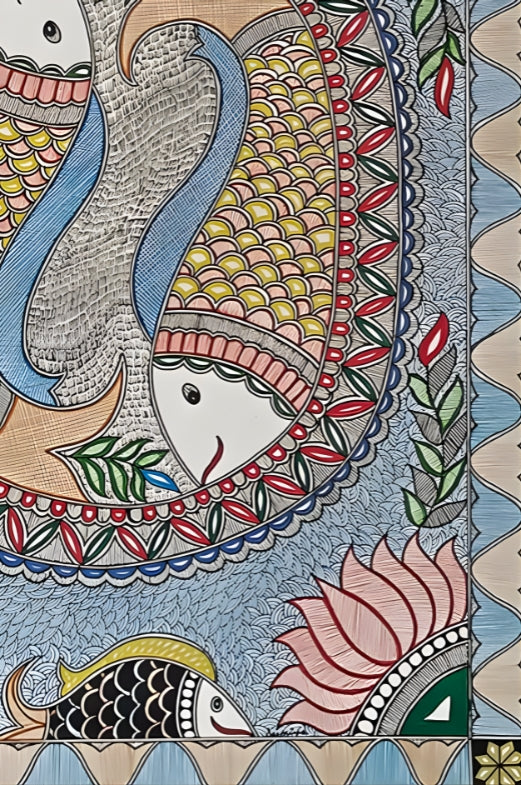Echo of the River: Sacred Fish - Madhubani Painting