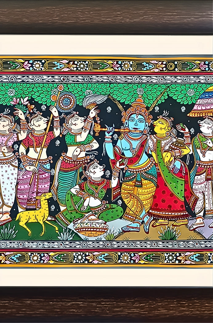 Divine Rasaleela: Radha Krishna with Gopikas – Orissa Pattachitra Painting