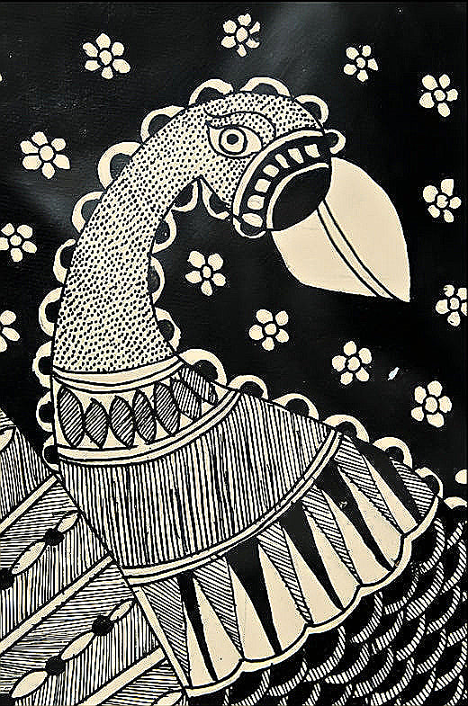 Harmony of Grace & Abundance: Peacock & Fish Mandala - Madhubani Painting