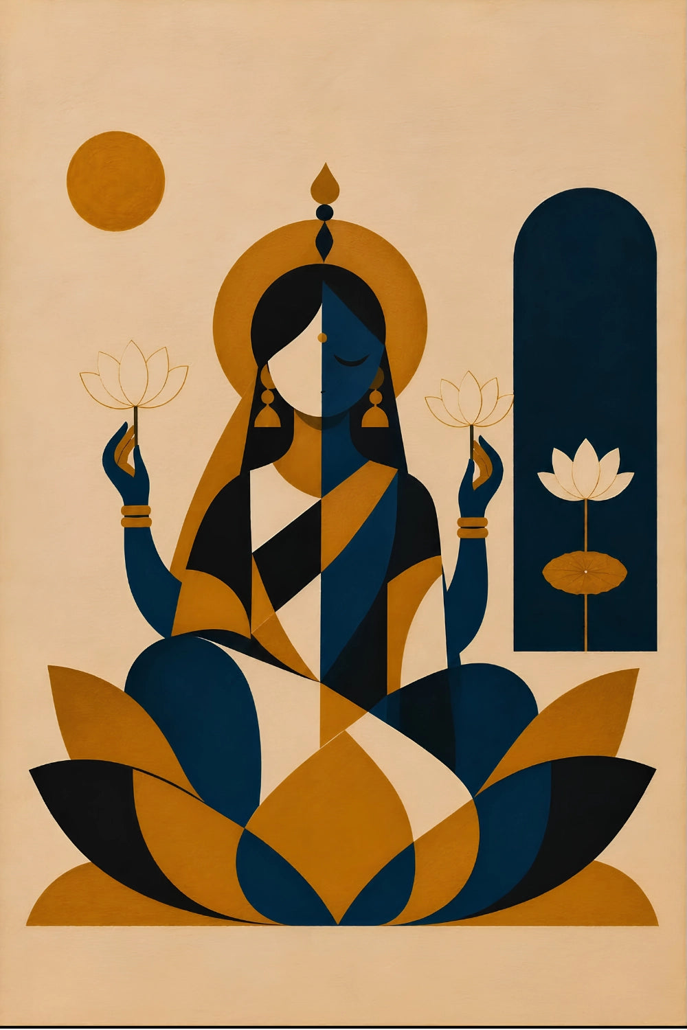 Handpainted – Indo-Bauhaus – “Mangala Trayi”: Ganesha, Lakshmi and Krishna, Set of Three