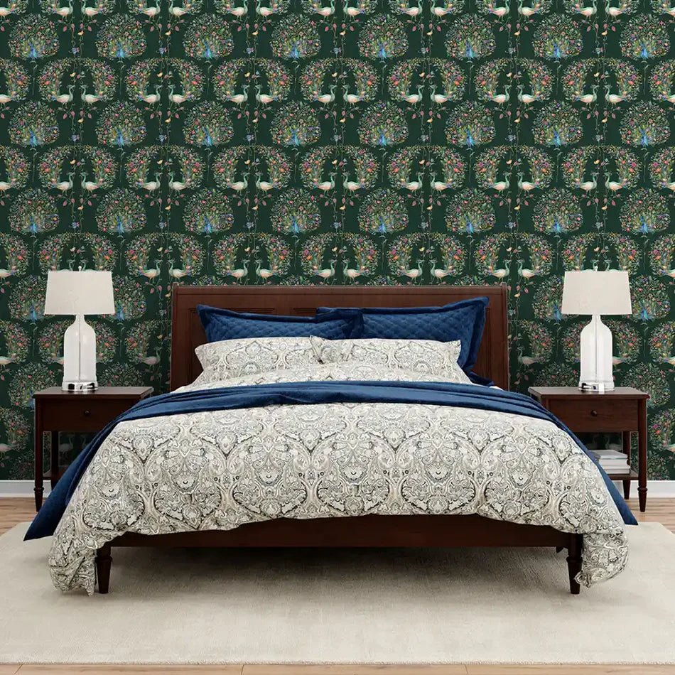 Barkha Monsoon wallpaper - Customized Peacock patterned wallpaper for bedroom