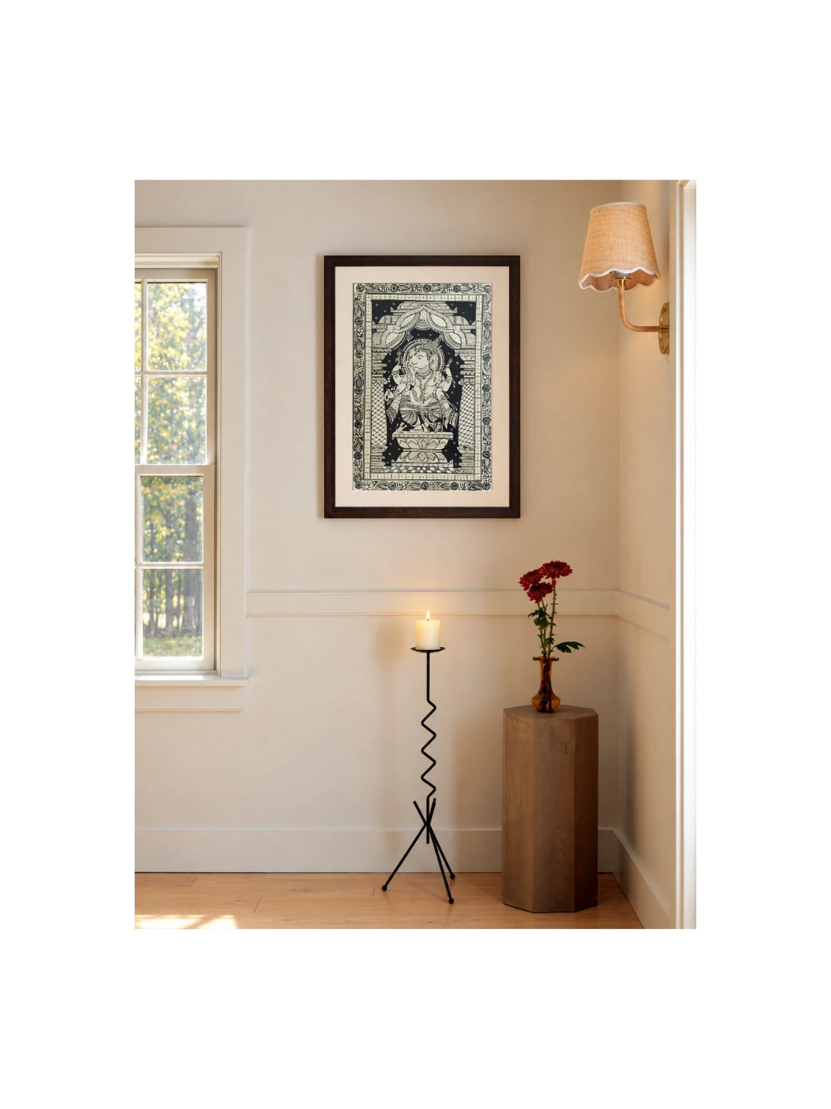 Handpainted – Kalamkari – Ganesha in Black and Ivory