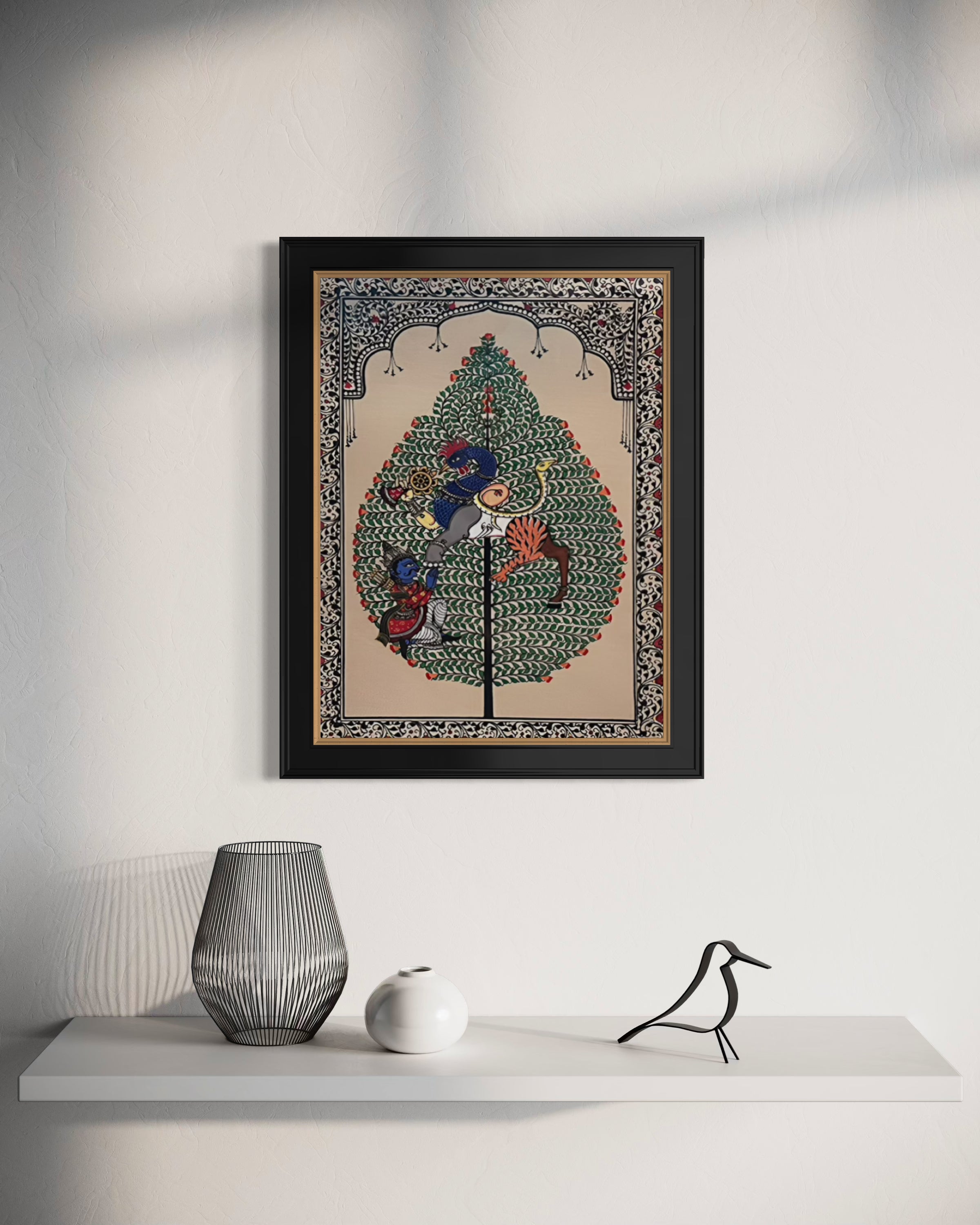 Divine Synthesis: Nabagunjara Tree of Life – Orissa Pattachitra Painting