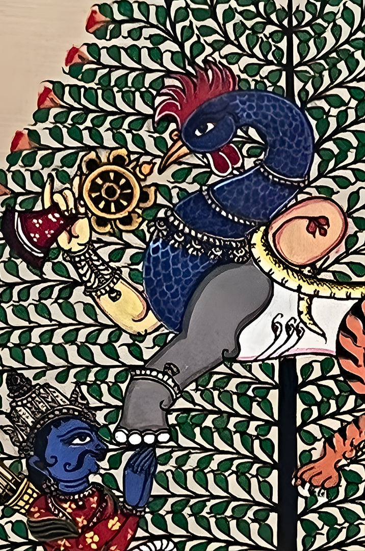 Divine Synthesis: Nabagunjara Tree of Life – Orissa Pattachitra Painting