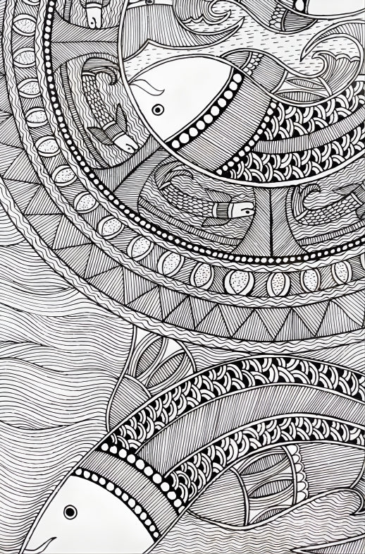 Matsya Chakra: The Circle of Continuity - Madhubani Painting