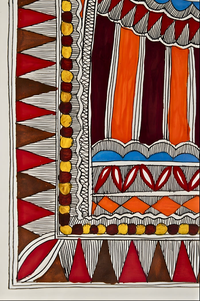 Rasa of Devotion: Krishna with Gopikas - Madhubani Painting