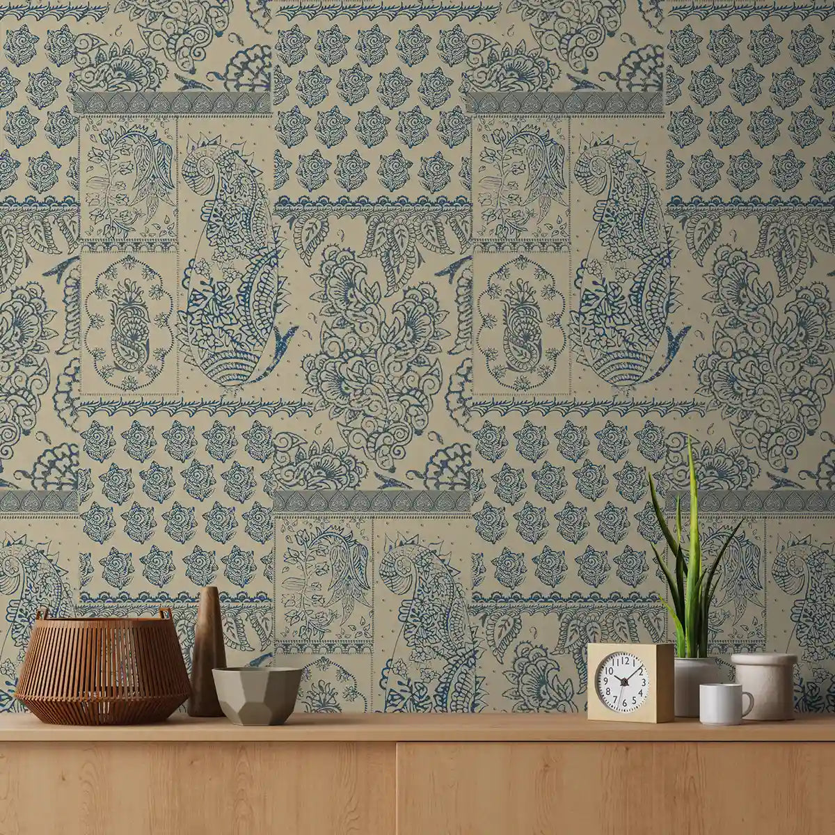Chhaya block print wallpaper - customized indian block print floral wallpaper
