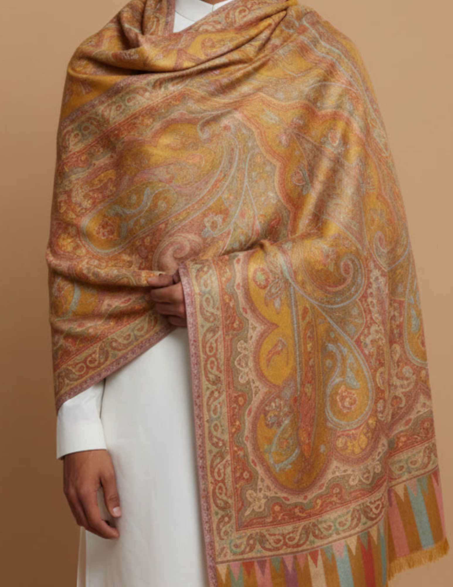 Gulnaar Jamawar Kashmiri Stole – Saffron Micro Modal