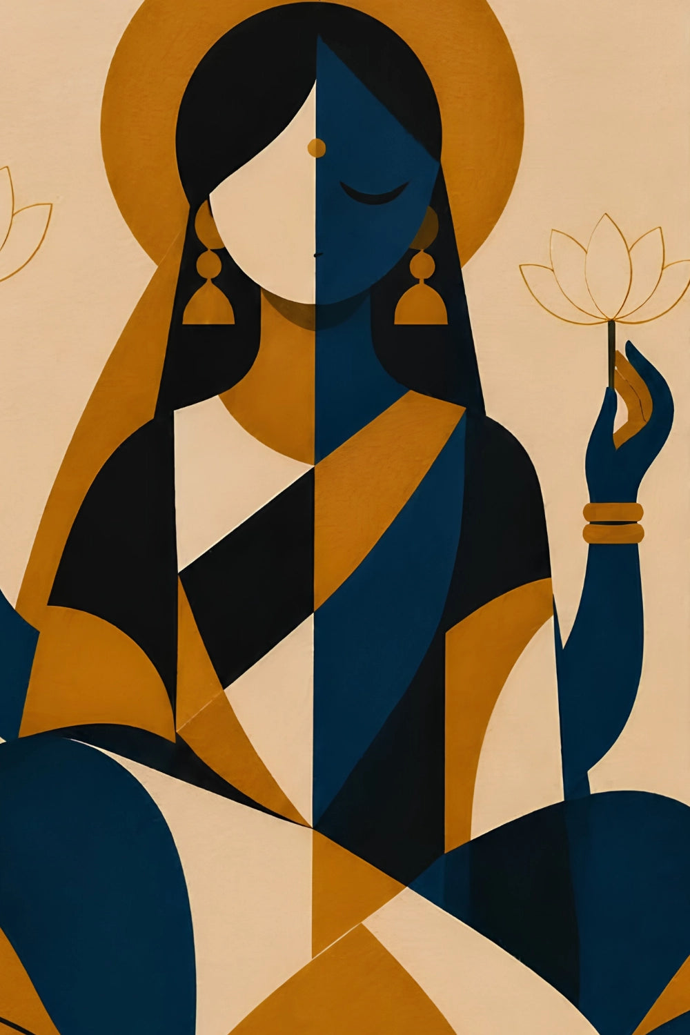 Handpainted – Indo-Bauhaus – “Kamalasana”: Lakshmi Seated on the Lotus