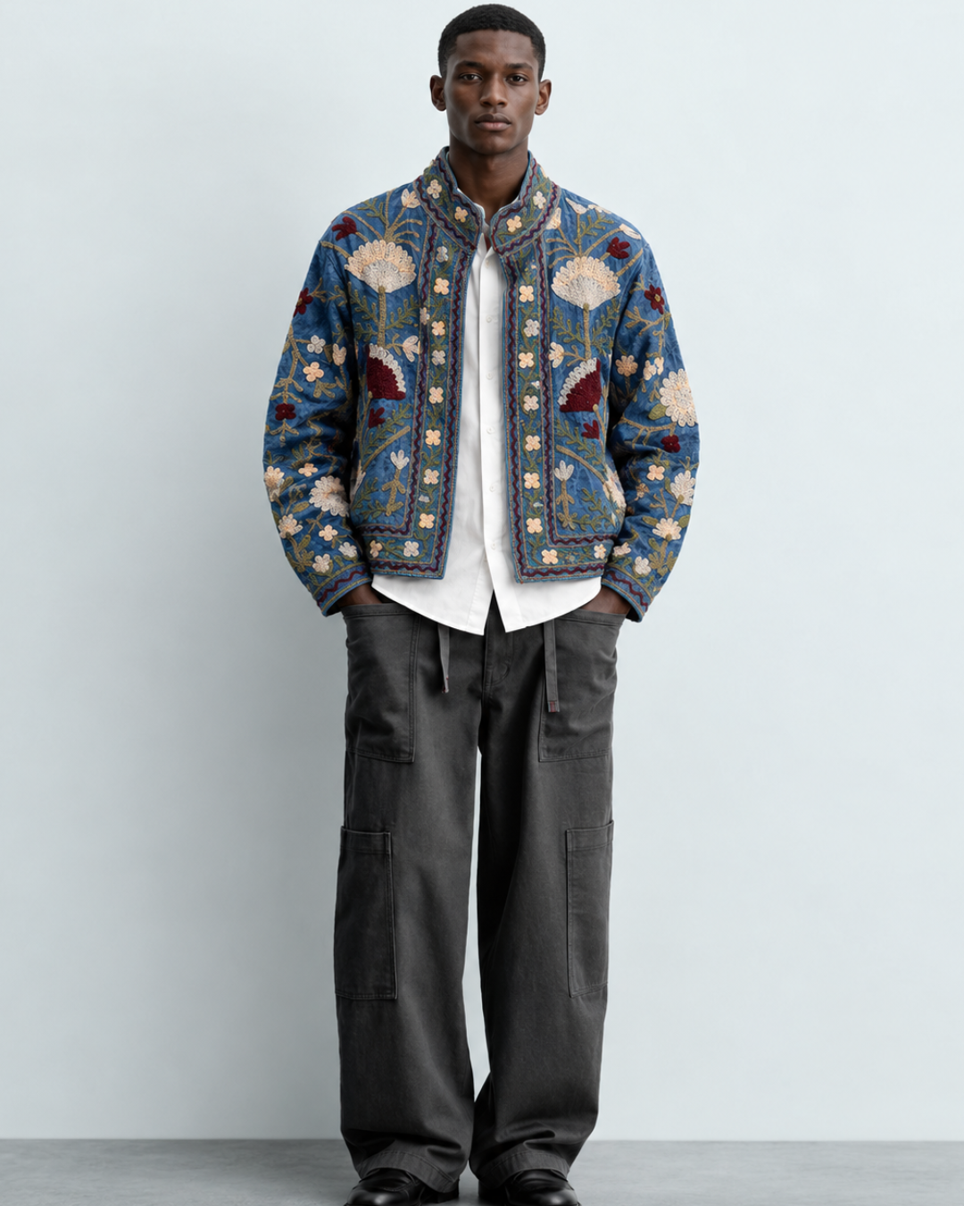 Neelofar Jacket (Unisex) – Cobalt Blue Floral Embroidered Jacket