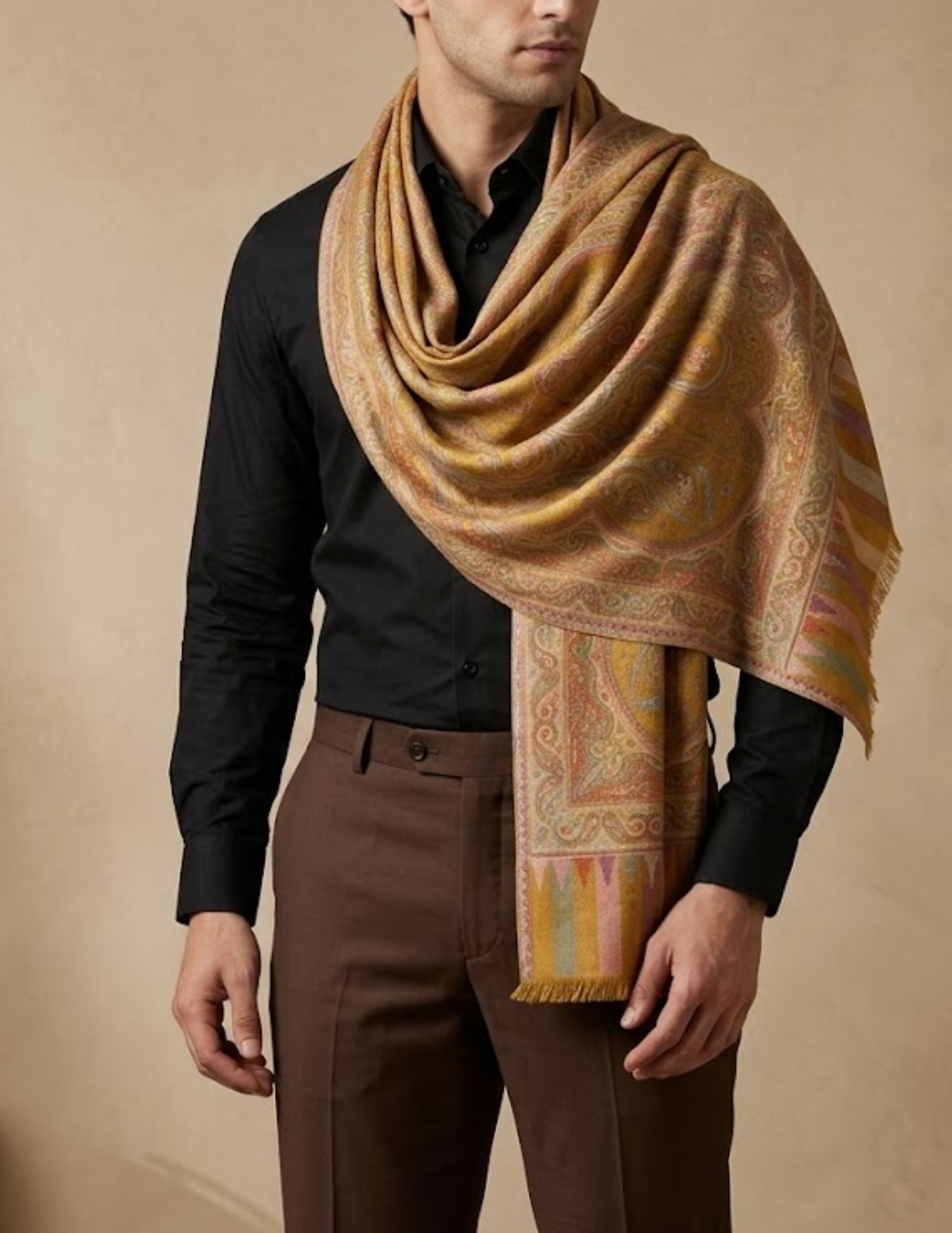 Gulnaar Jamawar Kashmiri Stole – Saffron Micro Modal