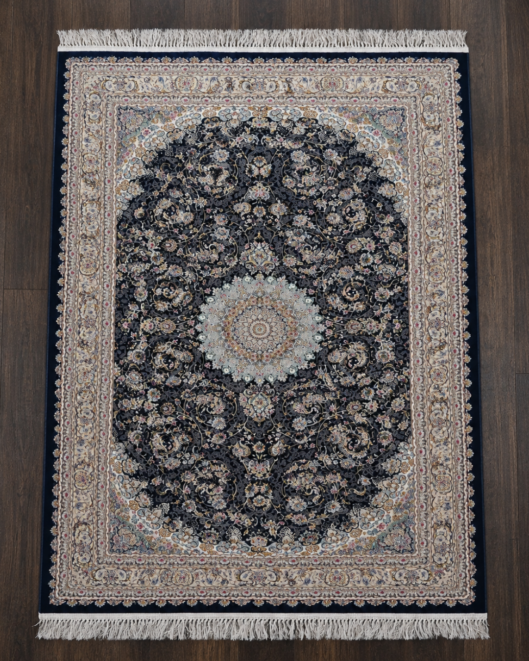 Roshni Silk & Wool Blend Carpet – Powder Blue Open Medallion