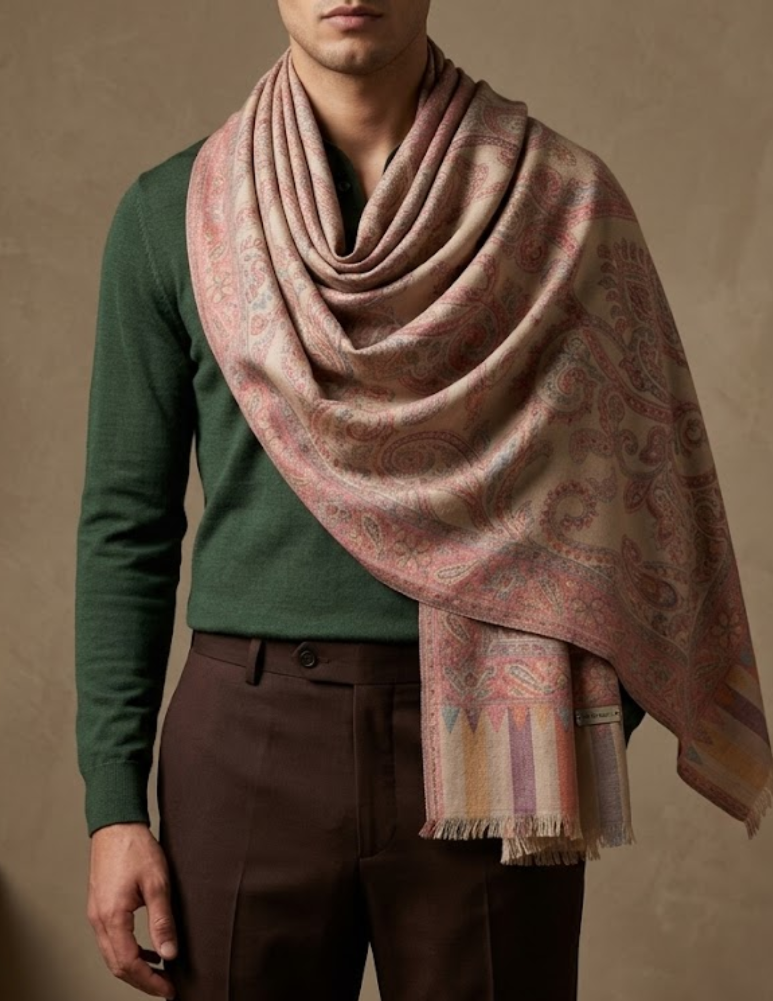 Naazneen Jamawar Kashmiri Stole – Ivory Paisley Micro Modal