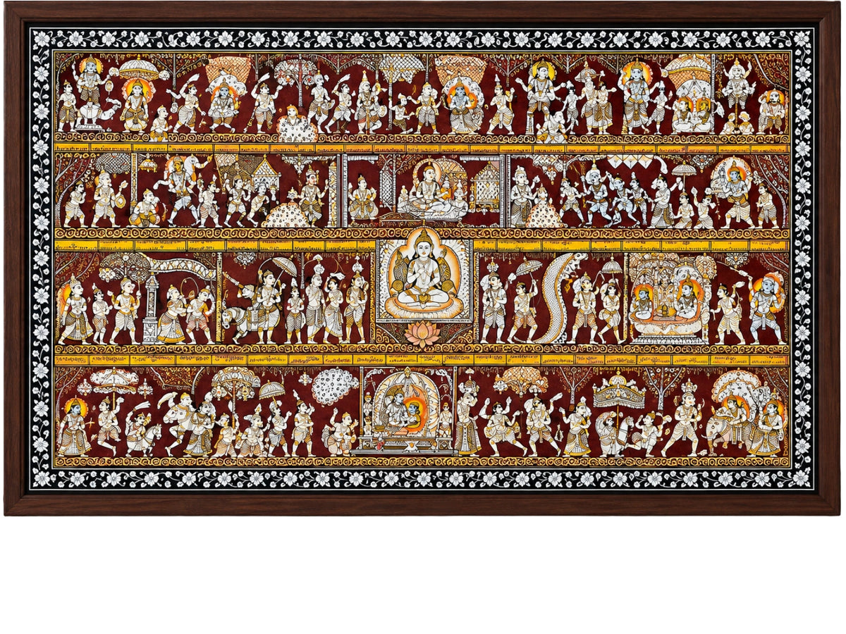 Handpainted – Kalamkari – Sacred Processions in Maroon and Gold