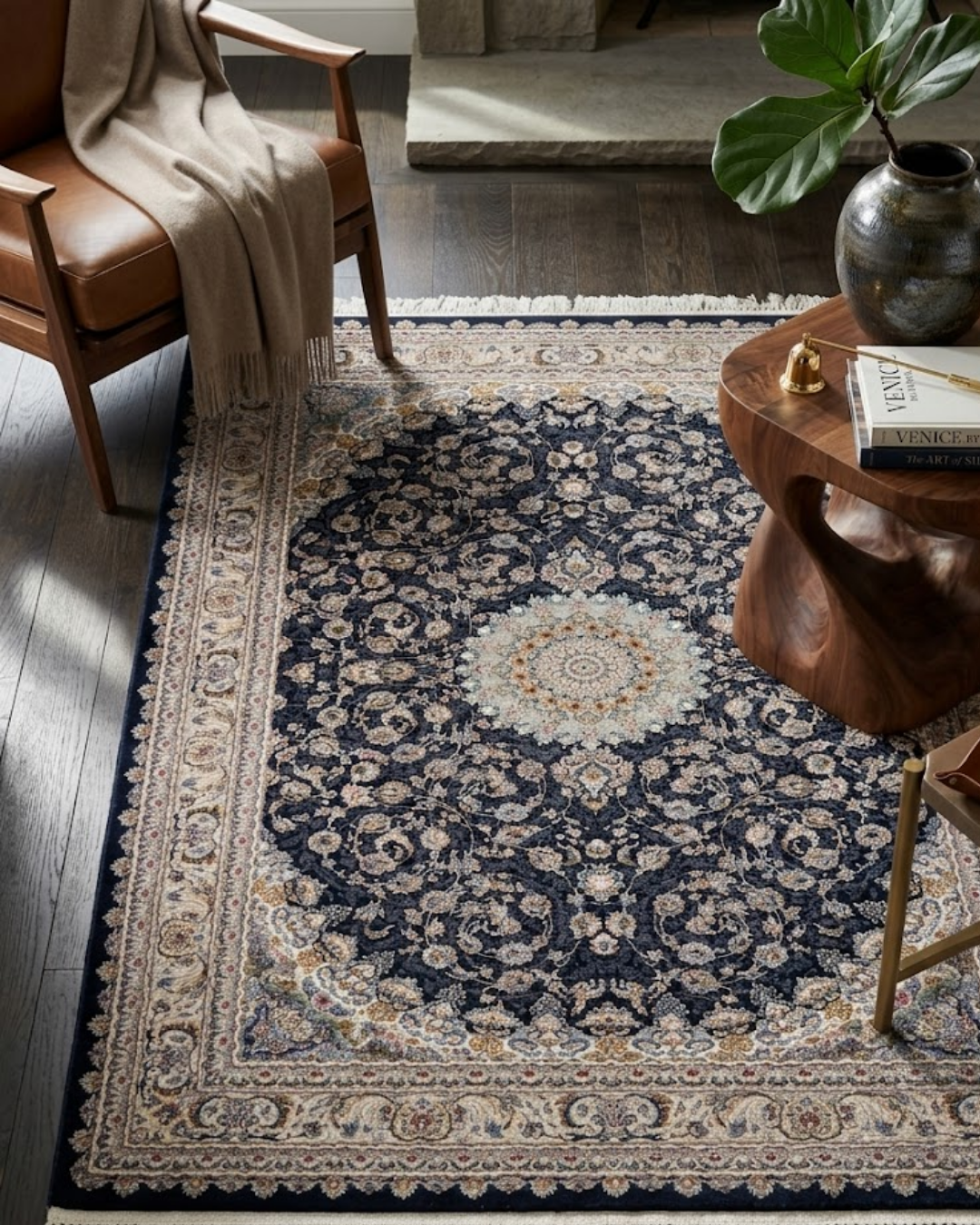 Roshni Silk & Wool Blend Carpet – Powder Blue Open Medallion