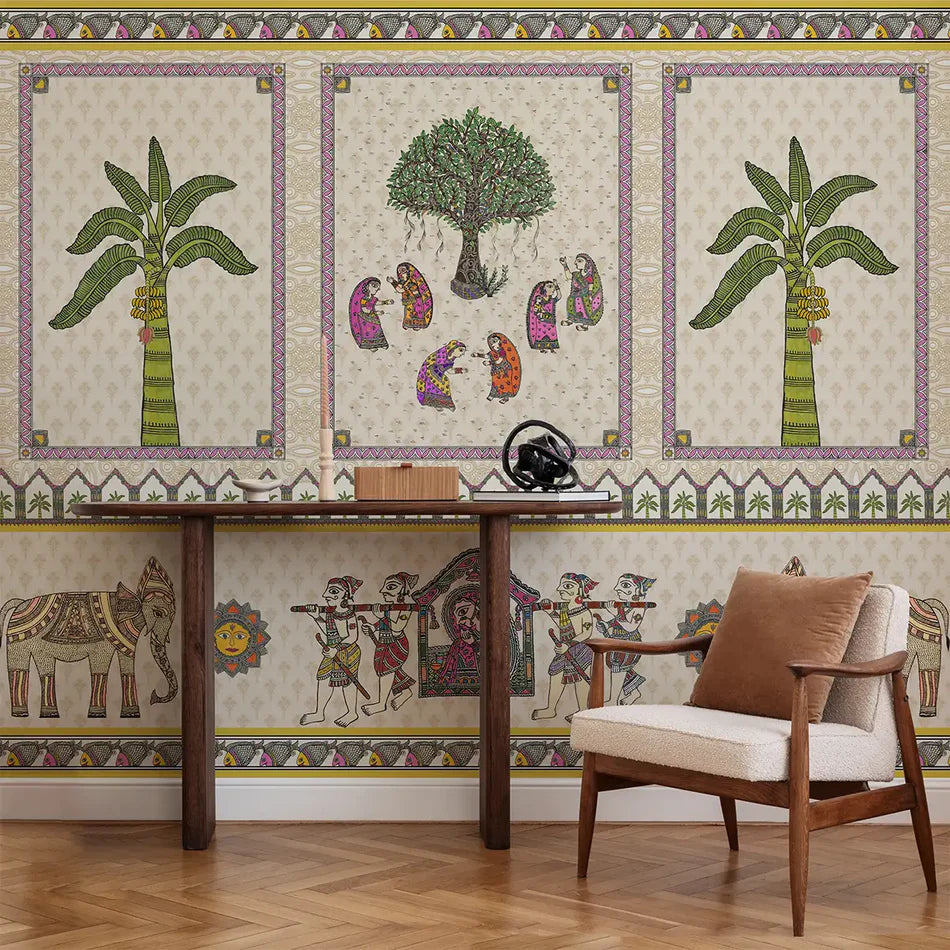 Madhubani Janakpuri Jharoka wallpaper - Customized indian traditional wallpaper