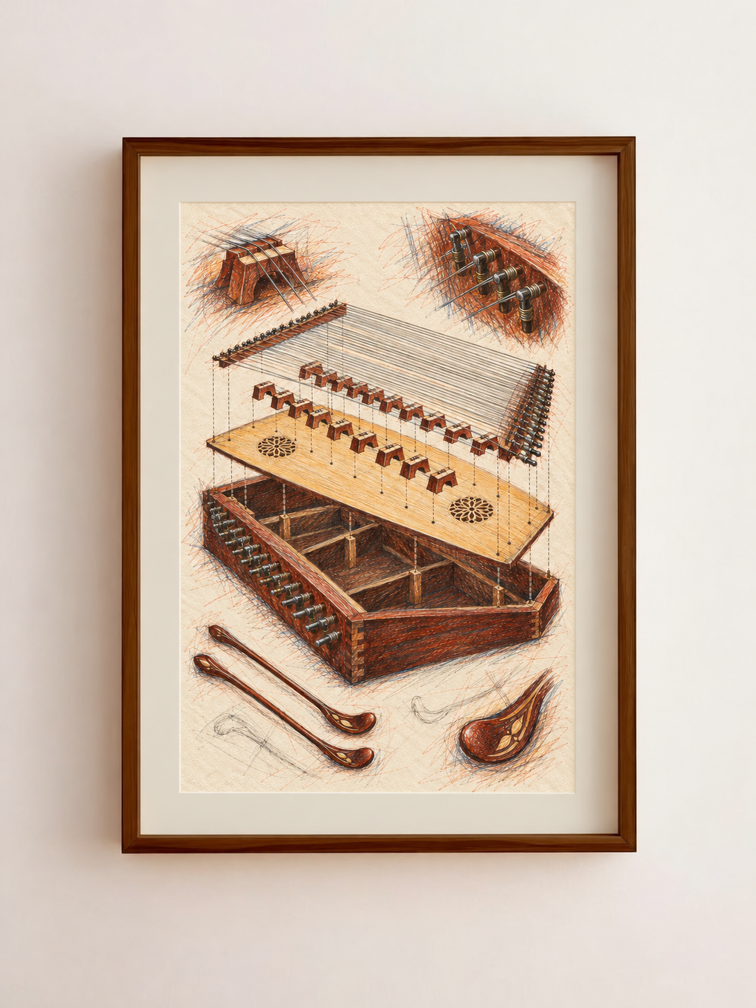 Classical Instrument Art Print – Santoor, The Lifted Soundboard