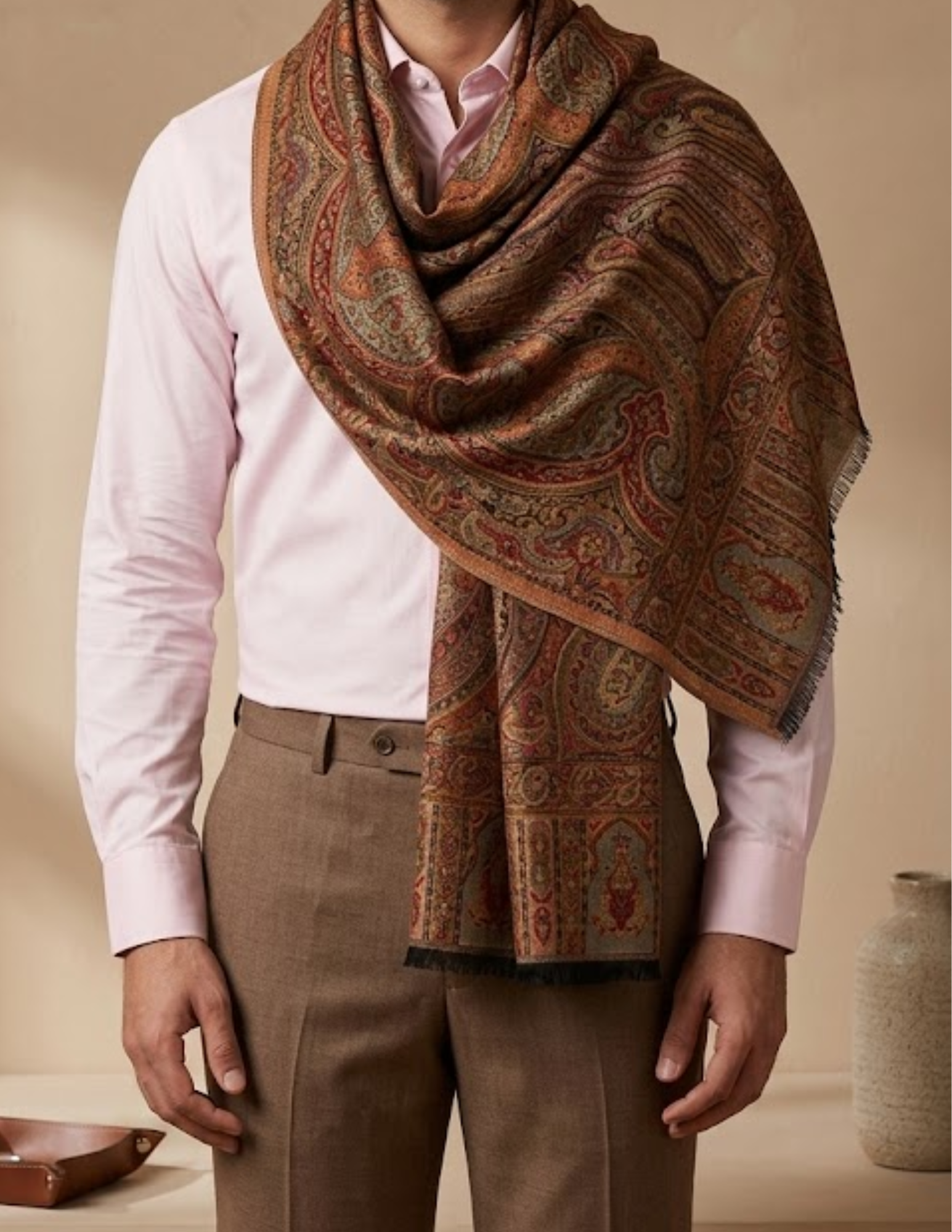 Meer Jamawar Kashmiri Stole – Chestnut Micro Modal