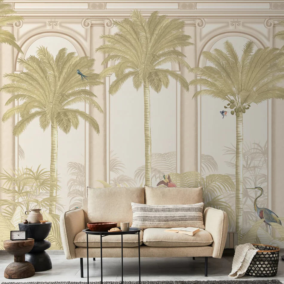 Malang Tropical wallpaper - Customized garden wallpaper with birds and palm trees for living room