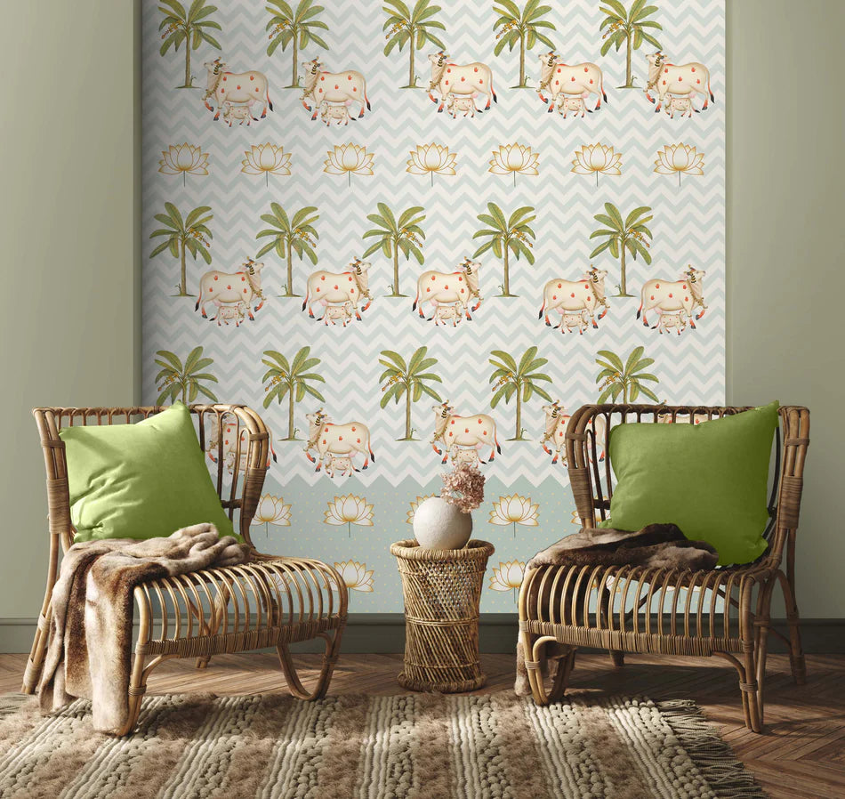 Sacred Cows: "Pichwai Wallpaper" in Soft Tones
