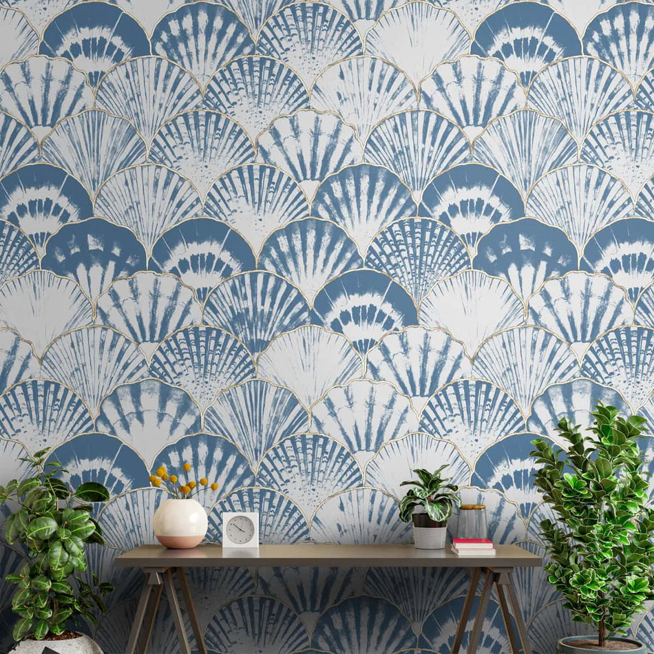 Indigo Echoes Batik wallaper - customized traditional dye print wallpaper
