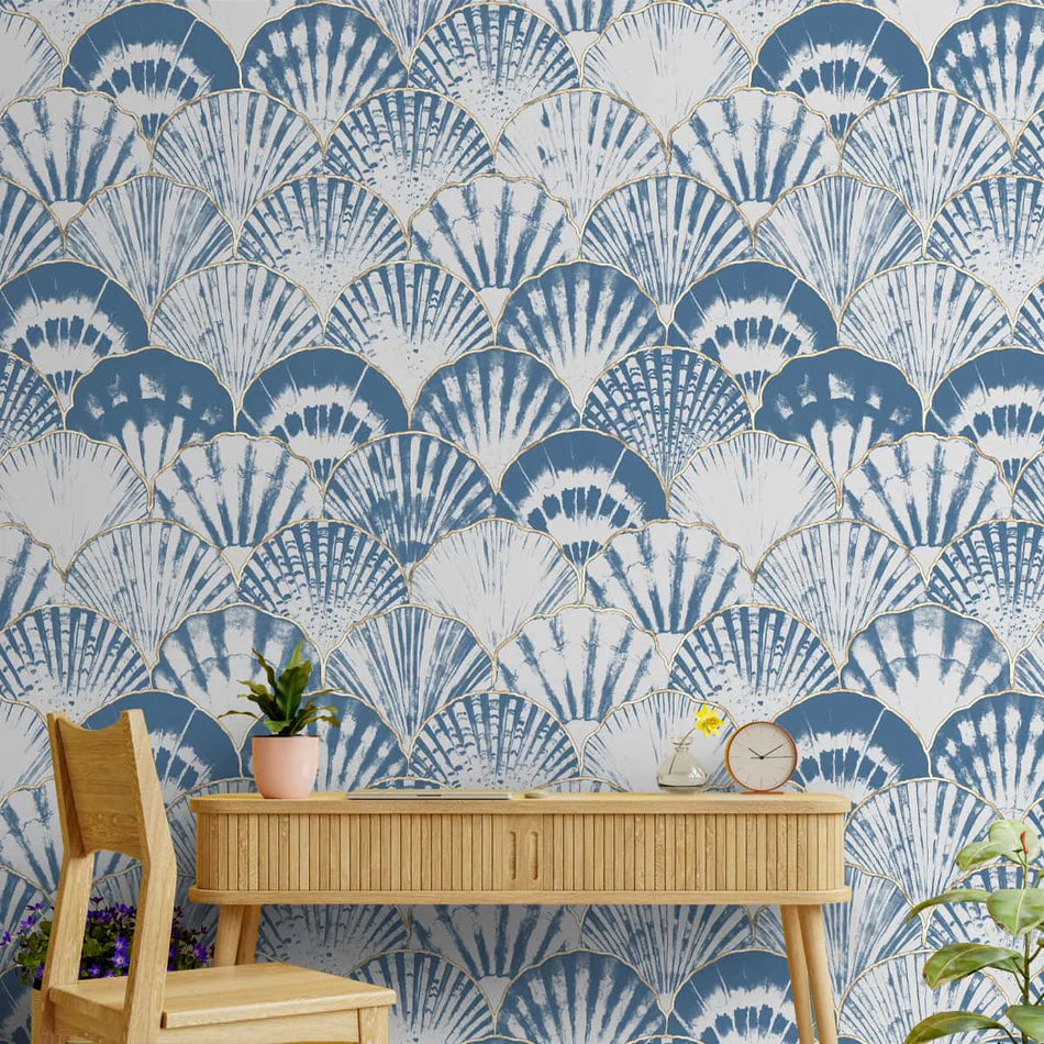 Indigo Echoes Batik wallaper - customized dye print wallpaper