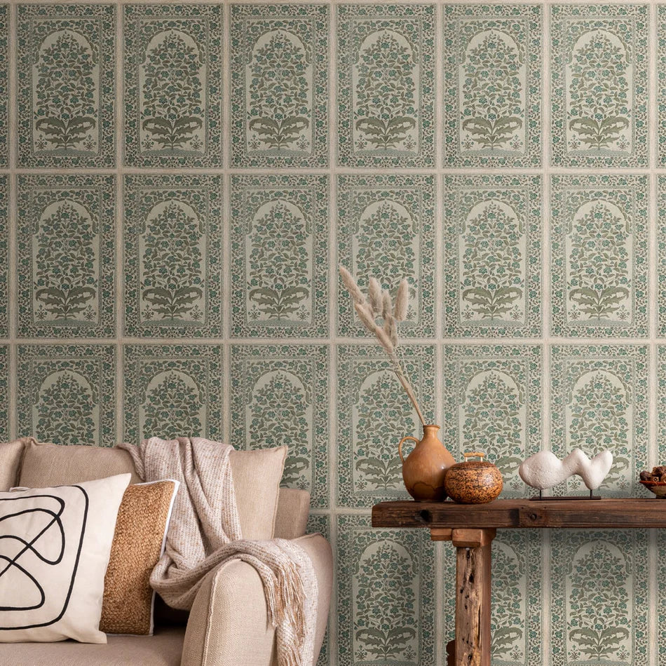 Mughal Jharoka Block Print wallpaper - Customized floral patterned wallpaper