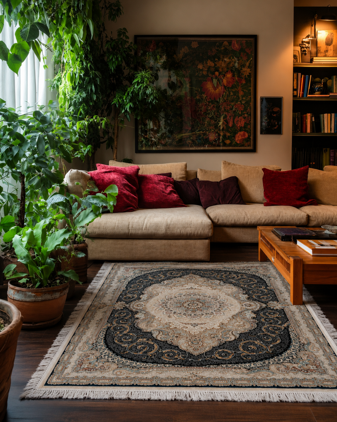 Chamak Silk & Wool Blend Carpet – Champagne Diamond Lattice