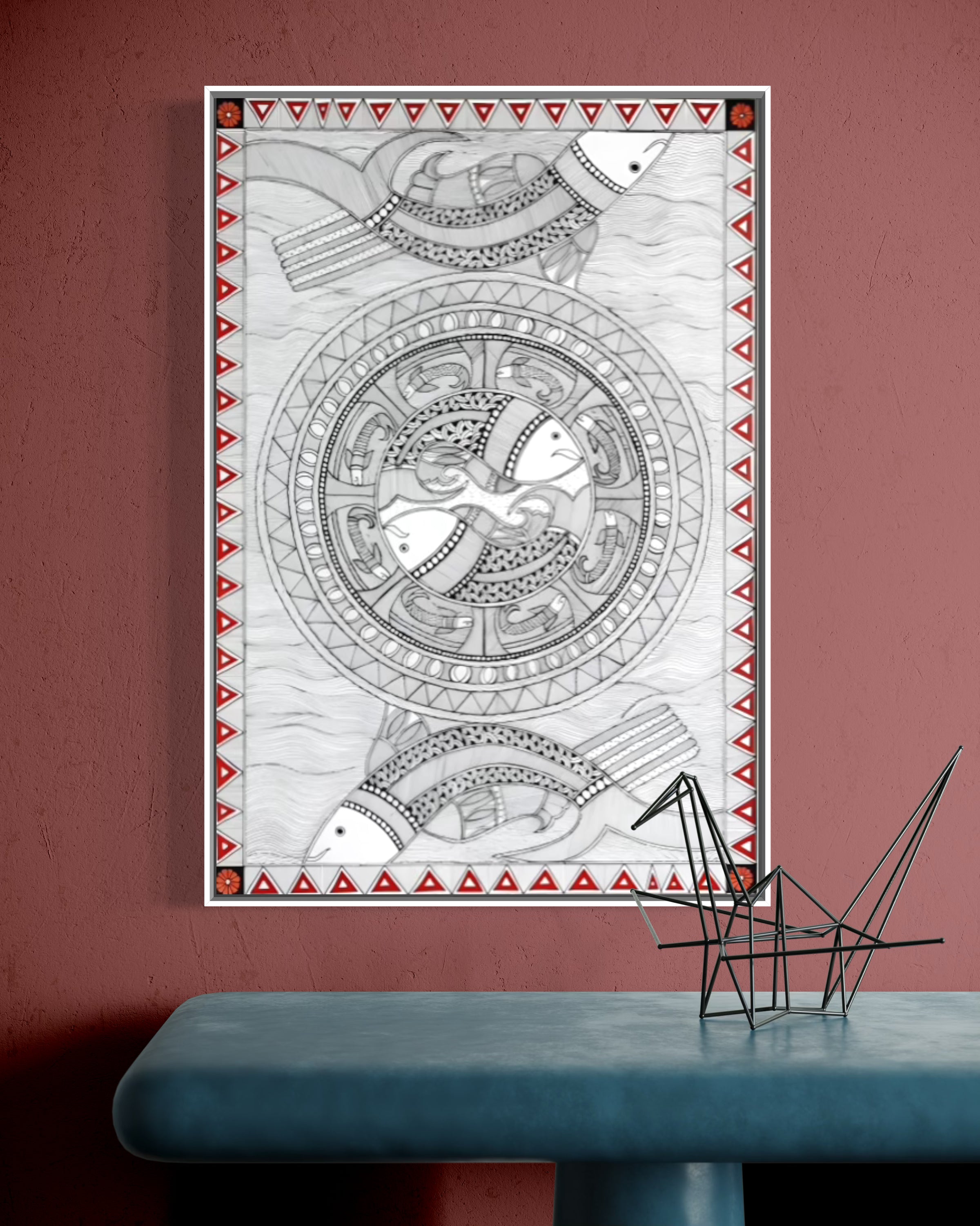 Matsya Chakra: The Circle of Continuity - Madhubani Painting