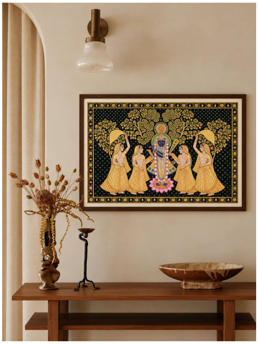 Handpainted – Pichwai – Shrinathji and the Four Gopis
