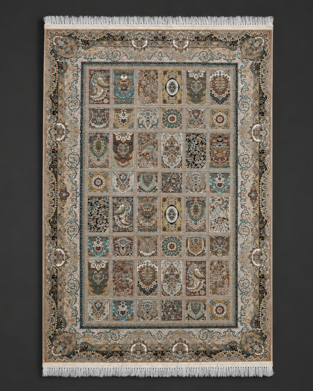 Mausam Silk & Wool Blend Carpet – Emerald Gold Trellis Floral