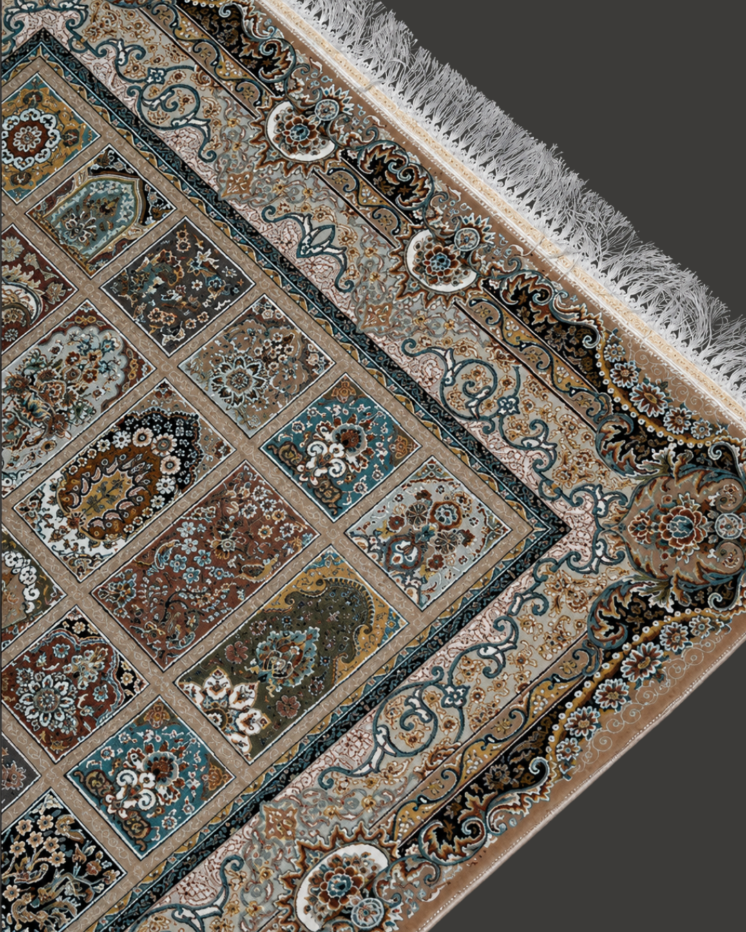 Mausam Silk & Wool Blend Carpet – Emerald Gold Trellis Floral