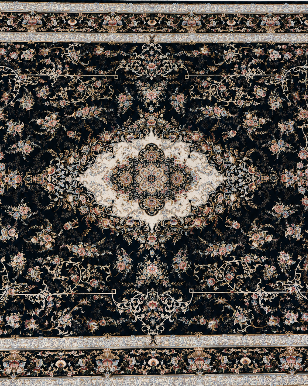 Samar Silk & Wool Blend Carpet – Burgundy Teal Medallion Scatter